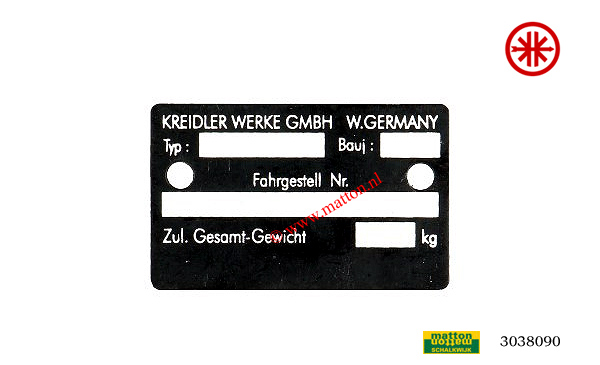 3038090 Frame type plaatje Kreidler nieuw type 3038090 Frame type plaatje Kreidler nieuw type