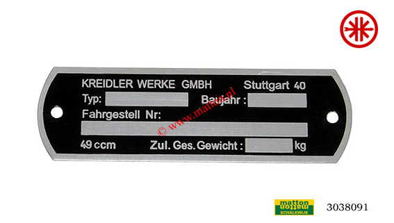 3038091 Frame type plaatje Kreidler 3038091 Frame type plaatje Kreidler
