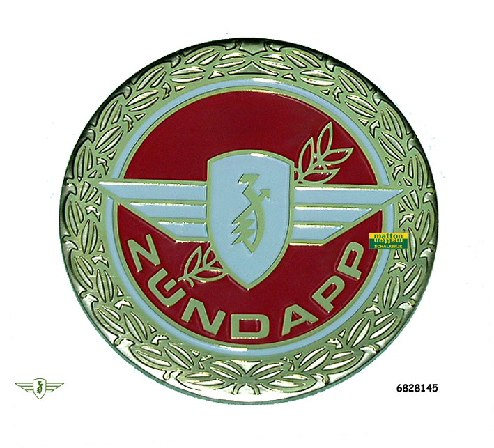 6828145 7208 Tankplakette rund Zundapp gold/rot