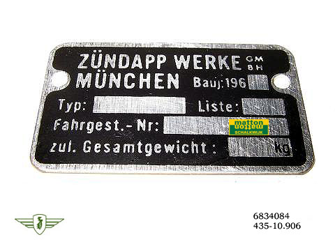 6834084 9002 Frameplaatje Zundapp 1960