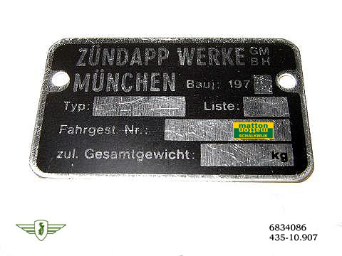 6834086 9002 Frameplaatje Zundapp 1970